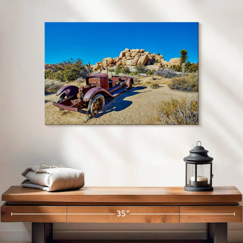 Voiture rouillée Mehar dans le parc Joshua Tree, H 16 po x l 24 po