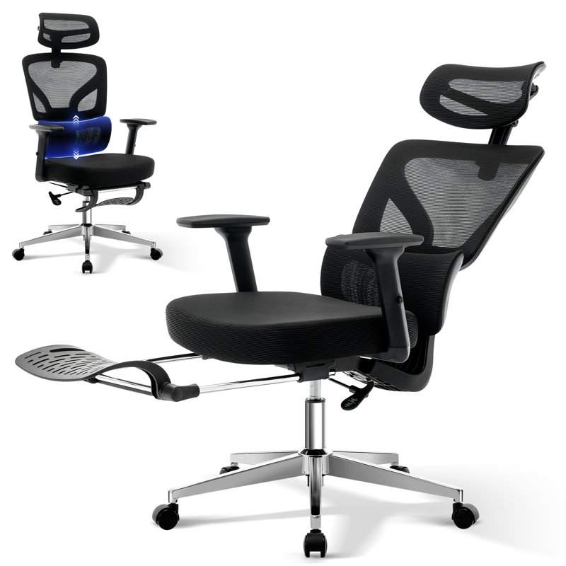 Chaise de bureau ergonomique en filet à dossier haut avec accoudoirs réglables en 3D, support lombaire réglable, inclinaison de 135 °, capacité de poids de 300 lb pour le bureau à domicile et les jeux