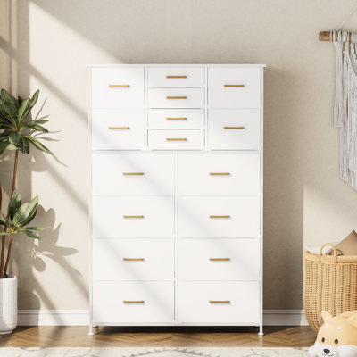 Rebrilliant Tall Dresser for Bedroom-White Dresser with 16 Fabric Drawers Living Room, Dorm, Bedroom White | Wayfair Rebrilliant Tall Dresser for Bedroom-White Dresser with 16 Fabric Drawers Living Room, Dorm, Bedroom White | Wayfair