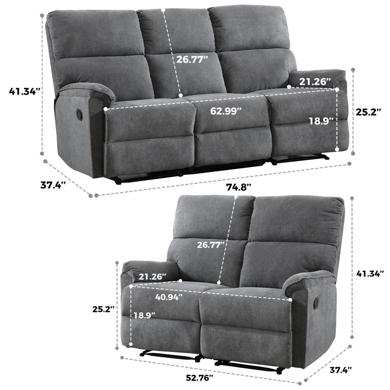 Niven 2-Piece Chenille Upholstered Reclining Set With 2-Person Manual Reclining Loveseat And 3-Person Manual Reclining Sofa