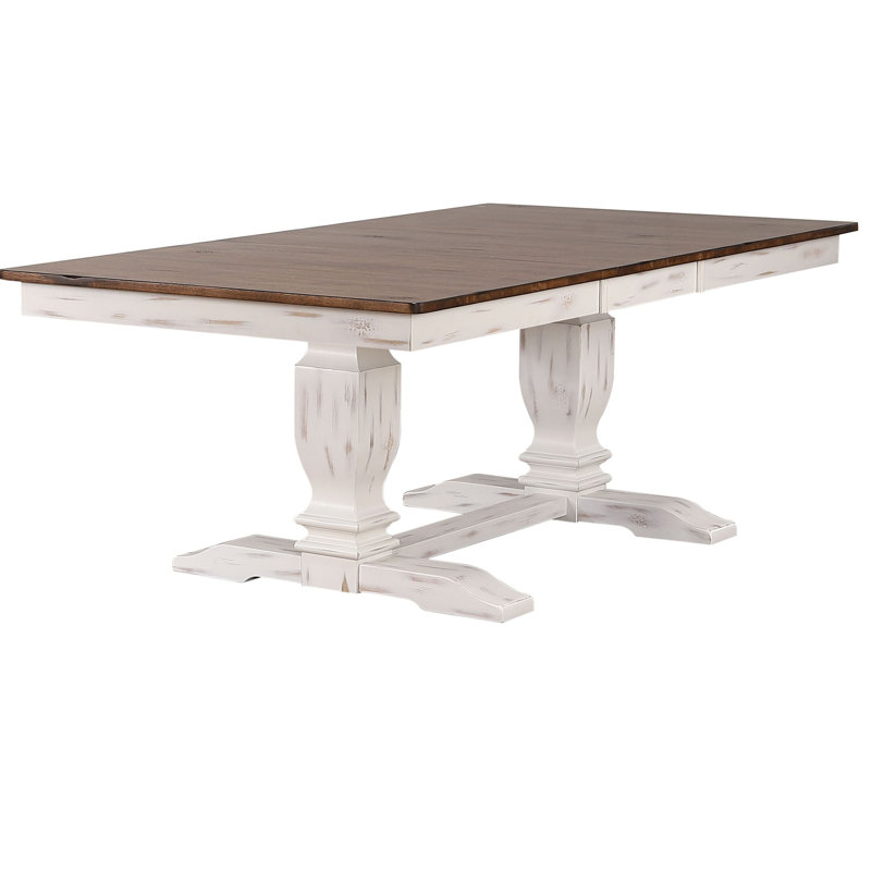 Concezio 6 - Person Rectangle Solid Wood Dining Table In White & Brown With Gear Driven 18" Takeout Leaf, Cocoa Brown, White