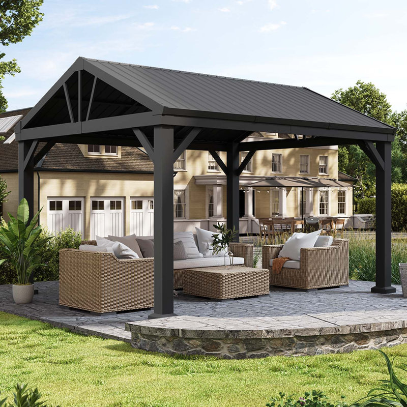 Pergola de patio en métal 12 pieds de large x 10 pieds de profondeur