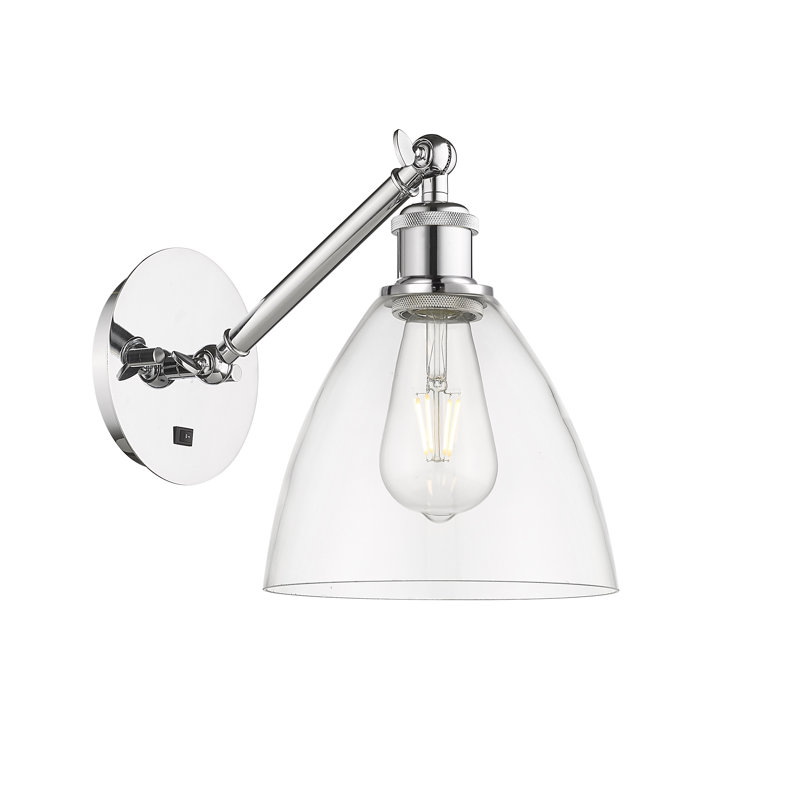 Applique murale 1 lumière en verre Shauna 7,5 po 8 po avec bras réglable, Incandescente, Transparent, Chrome poli
