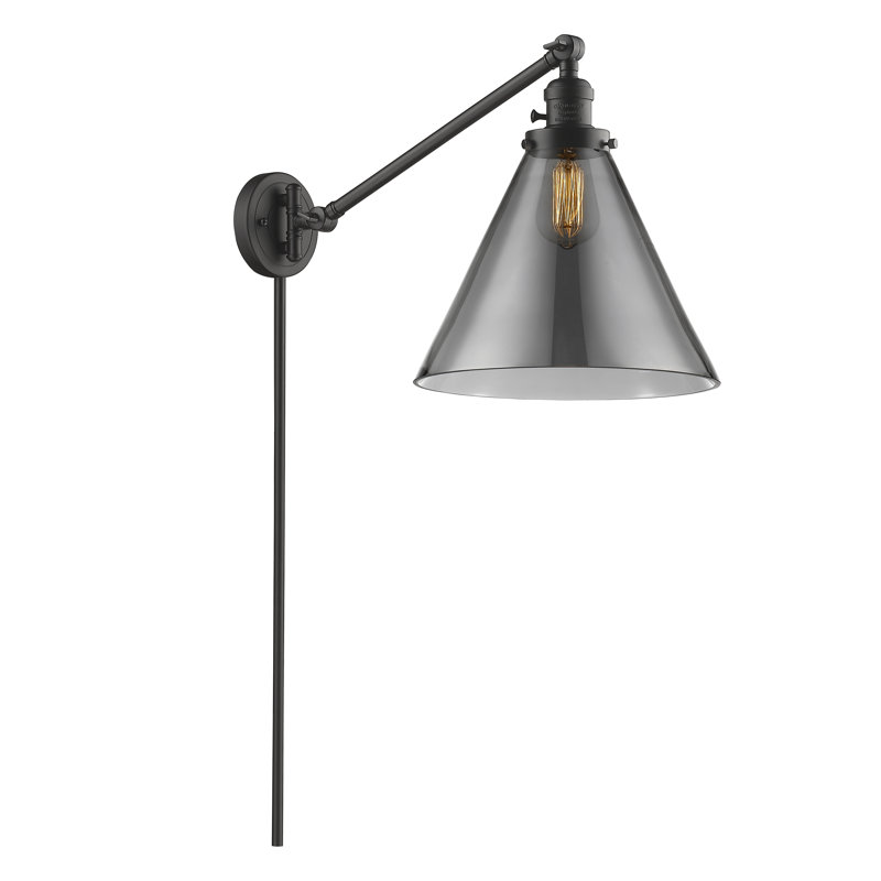 Lampe murale avec bras pivotant 1 lumière Cone, Bronze frotté à l'huile, Ampoule à DEL rétro de 3,5 W, Plaqué couleur fumée