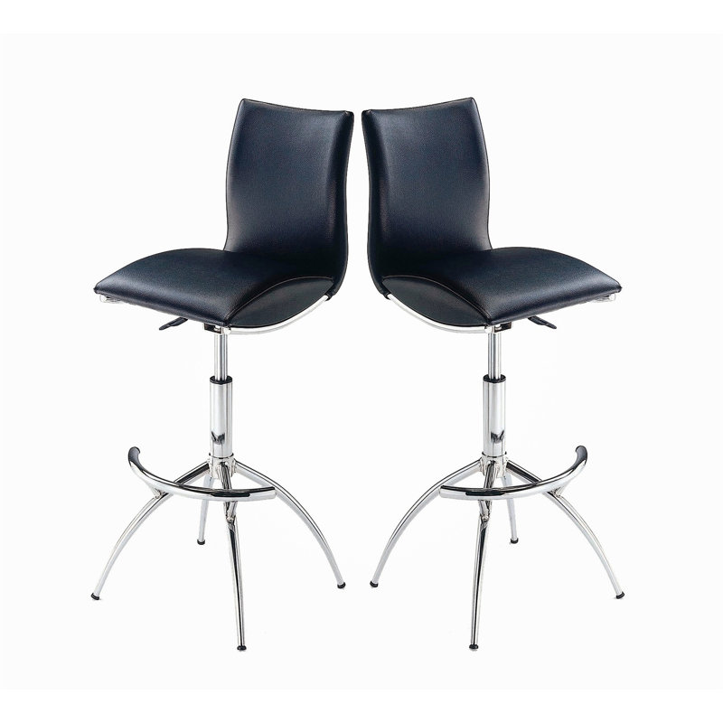 Modern Barstool Leatherette/Chrome Adjustable Height, Black