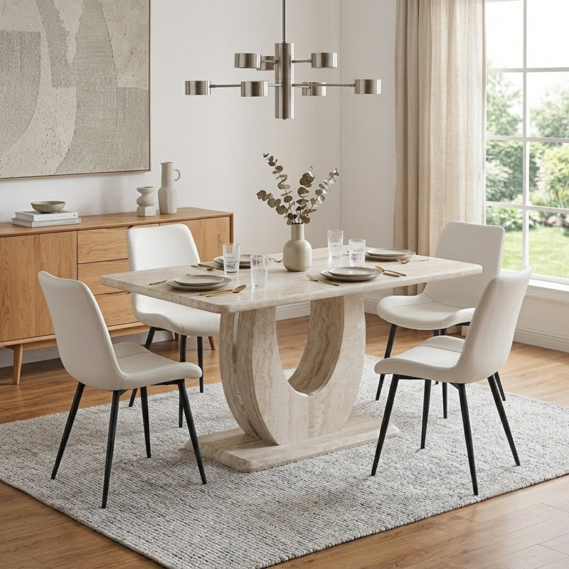 Ensemble de salle à manger 5 pièces Modern, 5 Pieces: Table, 4 Chairs, White