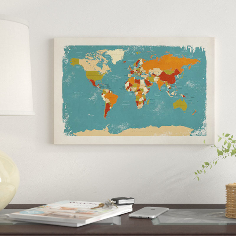 «Retro Carte politique du monde IV» par Michael Tompsett, impression sur toile, H 8 po x l 12 po x P 0,75 po, Toile tendue