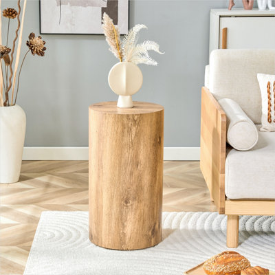 Table basse ronde à grain de bois, diamètre compact de 11,8 pouces, panneau de fibres à densité moyenne brun chaud pour les salons industriels