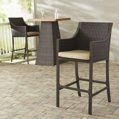 Liggins Polyethylene (PE) Wicker Outdoor 27.5'' Bar Stool with Cushion