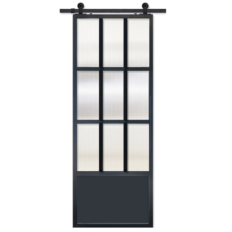 Porte de grange en verre et en métal avec quincaillerie d'installation, Transparent, 36 po x 84 po
