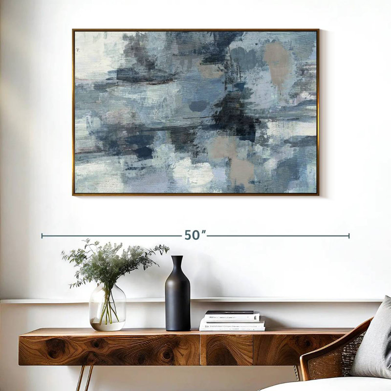 Indigo dans les nuages et culture grise, Cadre flottant doré, 40 po x 27 po