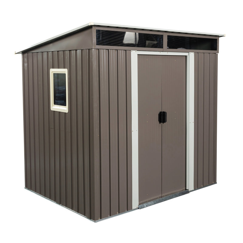 6Ft X 5Ft Outdoor Metal Storage Shed With Window Transparent Plate, Dark Brown