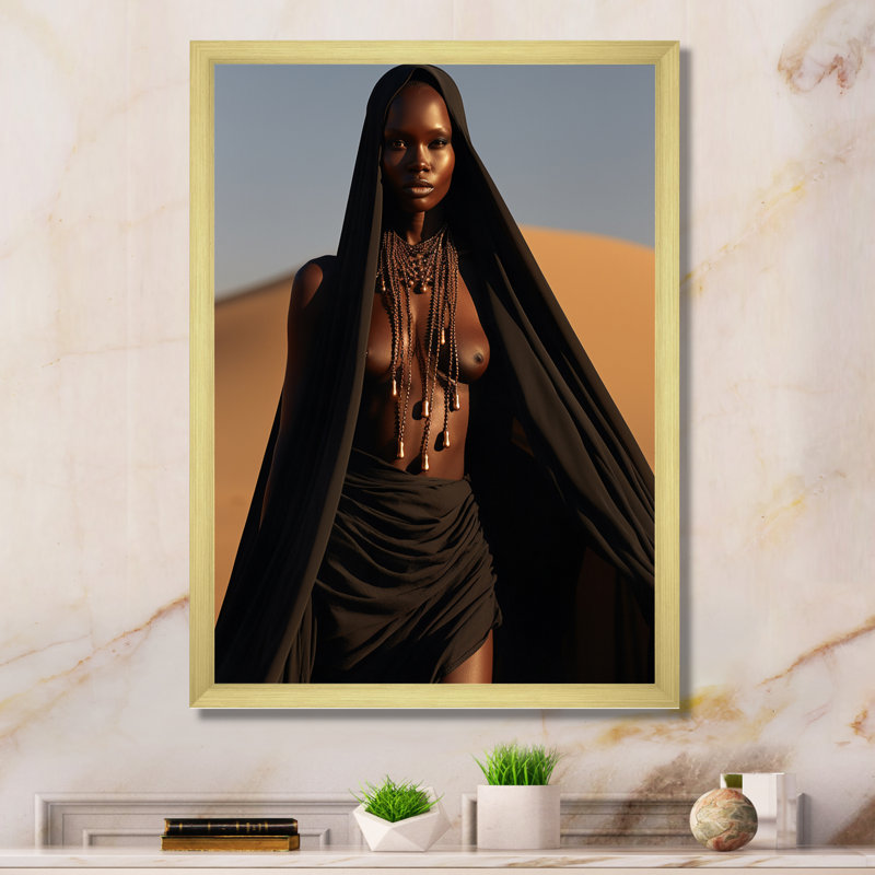 Femme tribale africaine sans grâce du désert, H 44 po x l 34 po x P 1,5 po, Cadre photo doré simple