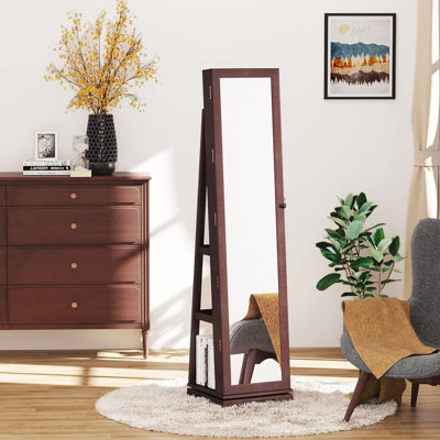 Swivel Jewelry Cabinet 3-In-1 Lockable Standing Jewelry Armoire With Full Length Mirror, Rear Storage Shelves -  Latitude RunÂ®, 2DD624DB57714B989BDC38ABCE062469