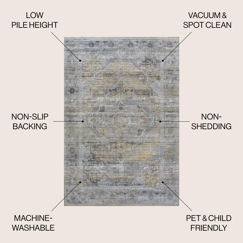 Tapis gris / moutarde Sarok, Rectangle 7 pi 10 po x 10 pi