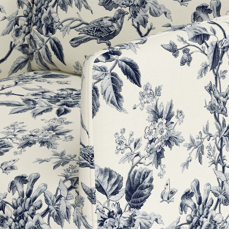 Upholstered Arm Chair, Michigan Bird Toile Navy