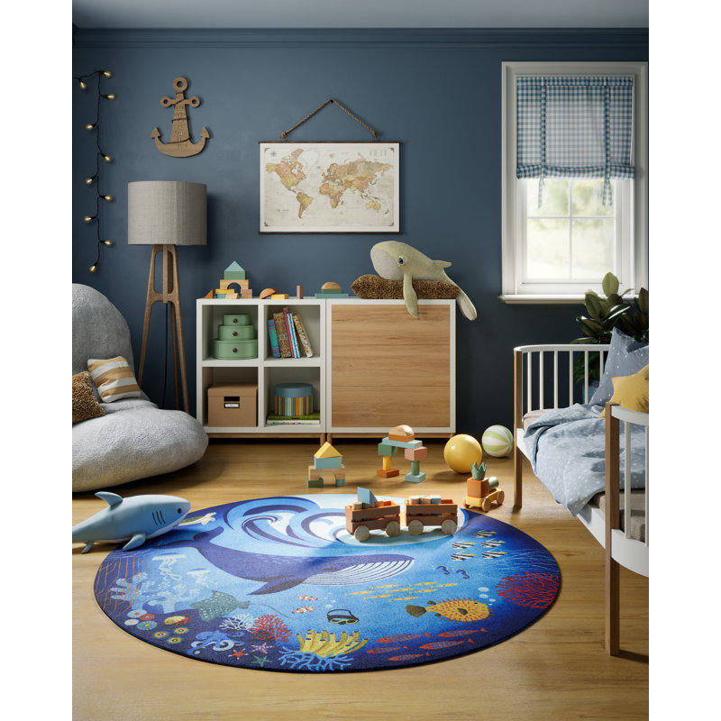 Momeni Playground Ocean Blue Kid Rug Round, Round 4'