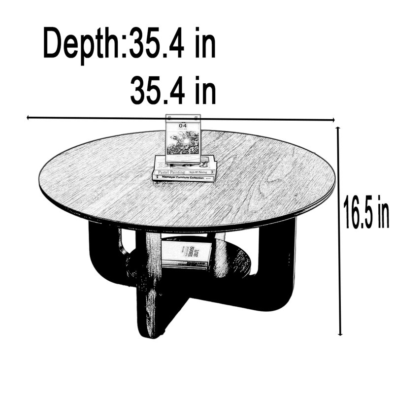 Table basse à deux niveaux French Retro, H 16,5 po x L 35,4 po x l 35,4 po, Bois brun