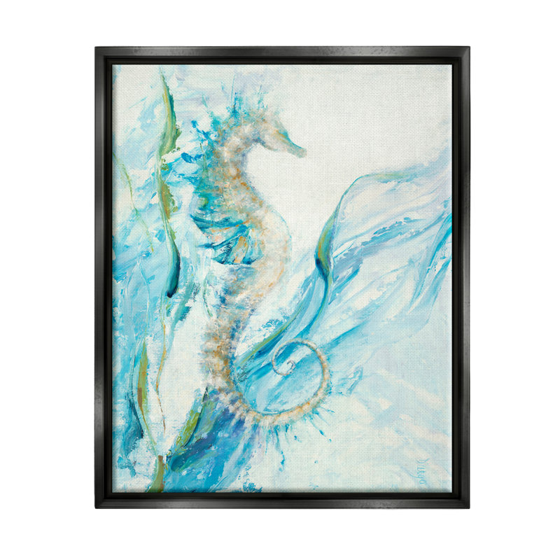 Art nautique sur toile bleu océan, Cadre flottant noir de jais, H 31 po x l 25 po x P 1,7 po
