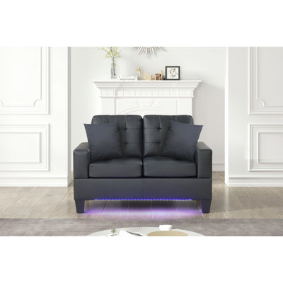 Genesis 55.5"W PVC Fabric Loveseat With LED Lights, USB Charger, Tufted Cushions