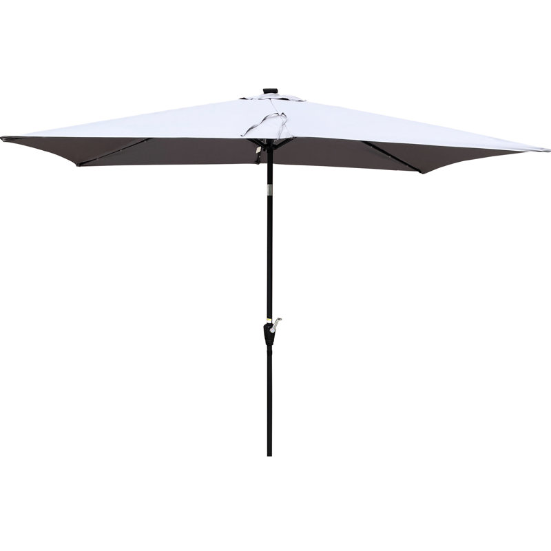 Parasol rectangulaire 10X6.5Ft avec éclairage solaire. Protection contre la décoloration, manivelle et système d'inclinaison facile