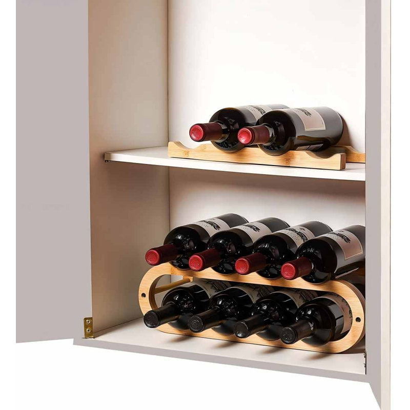 Support à vin pour armoire et comptoir - réglable en 2 tailles - paquet de 3 (2 niveaux + 1 niveau + 1 niveau) (bambou, naturel)