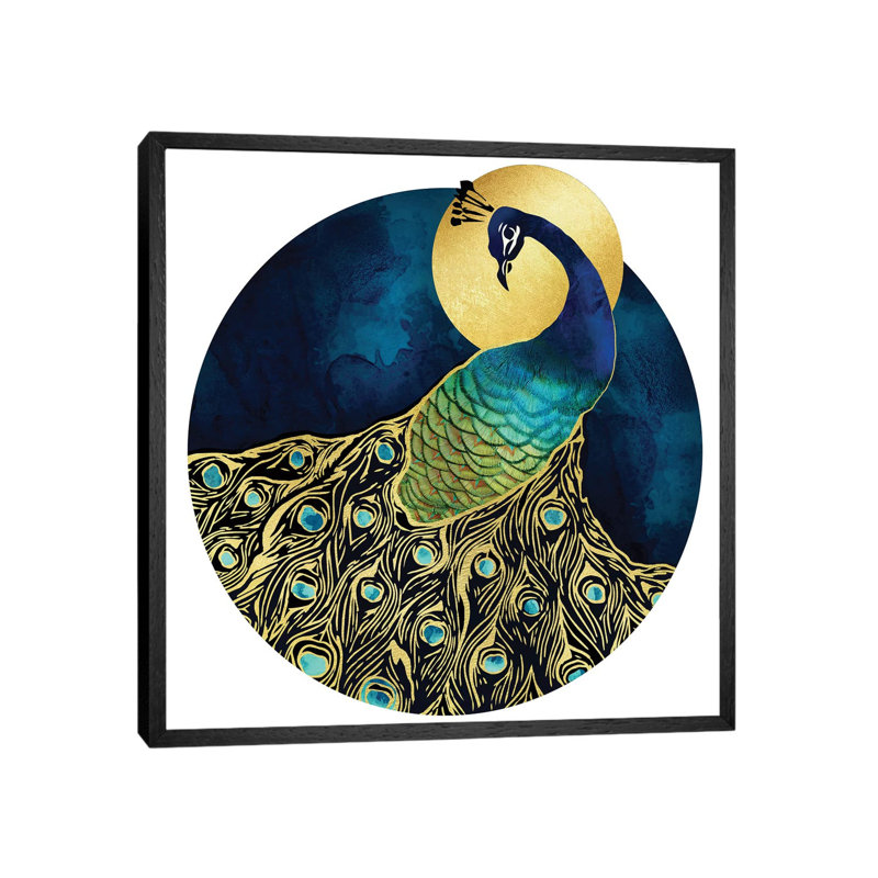 Golden Peacock - Print on Canvas, 93.98 cm H x 93.98 cm W, Black Framed