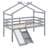 Low Loft House Bed With Slide, Ladder, Safety Guardrails, House Roof Frame-118864884