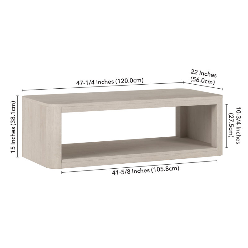 Kellan 47" Wide Rectangular Coffee Table in Grain, Alder White