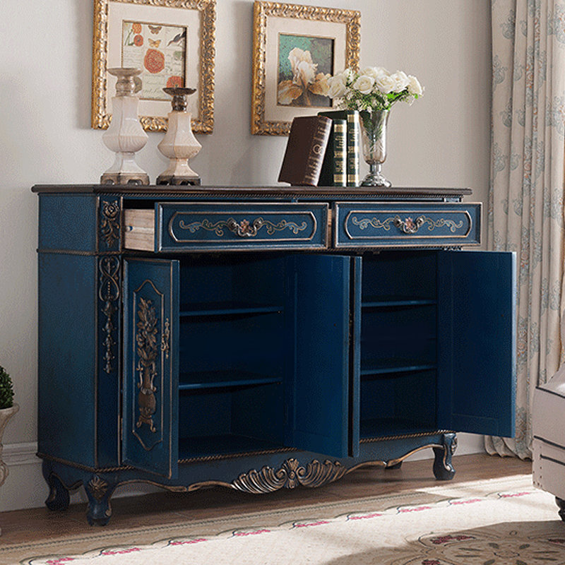 American Vintage Shoe Cabinet Side Cabinet 21 Pair Shoe Storage Cabinet, Blue