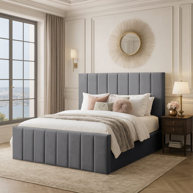 Judsonia Upholstered Ottoman Storage Bed, Grey, UK Double - DE 135 x 190 cm