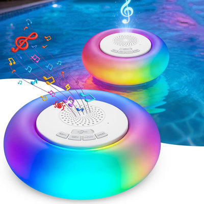 Floating Bluetooth Speaker With RGB Pool Lights, 8 Light Modes Music Sync, IP68 Waterproof Submersible, Hands-Free Mic, 50Ft Range, For Swimming Pool Bathtub Beach