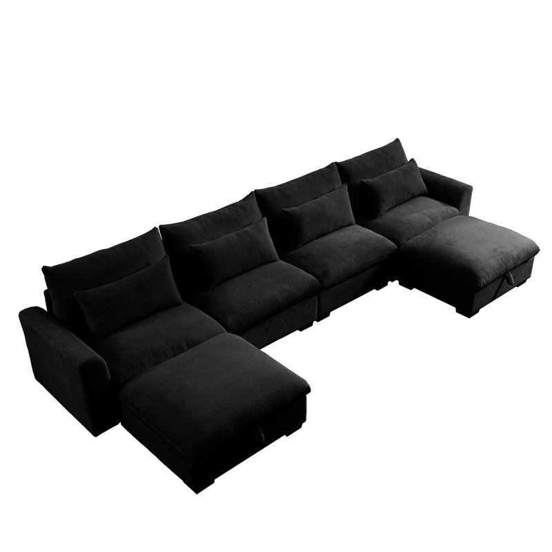 Canapés modulaires en velours côtelé Big Big, Velours côtelé noir