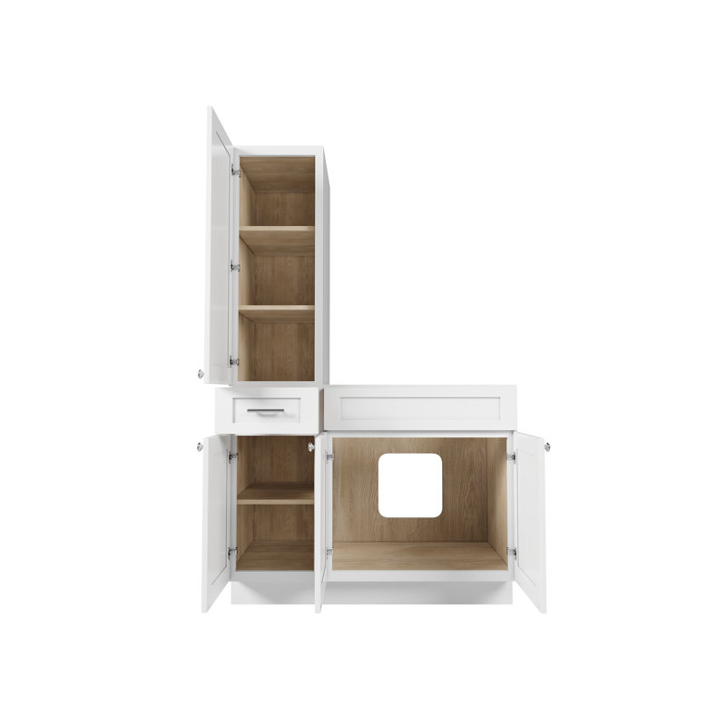 Disar 45'' Single Bathroom Vanity With Left Tall Linen Cabinet Dovetail Solid Wood Drawer Base Only, White