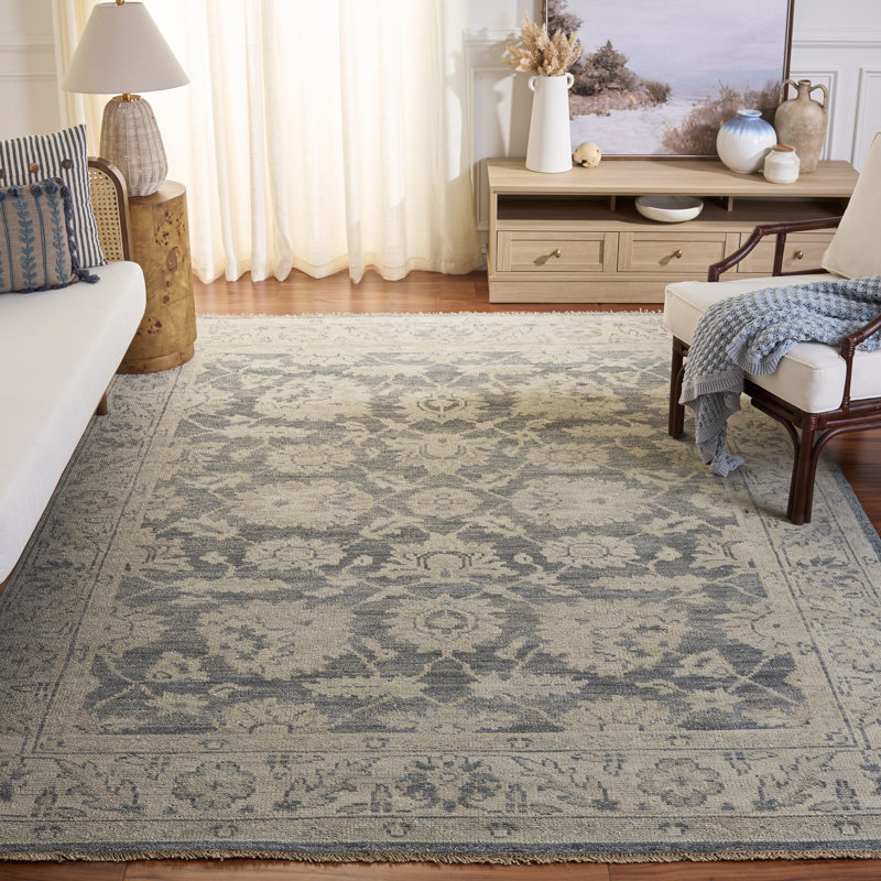 Tapis oriental en laine noué à la main beige / gris clair Saxis, Rectangle 8 pi x 10 pi