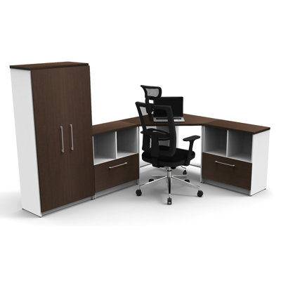 Benching Desks Teamwork Corner Desk Collaboration Furniture Model 9F8C774D3D654A4CB729B6FE686B66DC 4Pc Group Contemporary White/Espresso Color. Seating Not Included