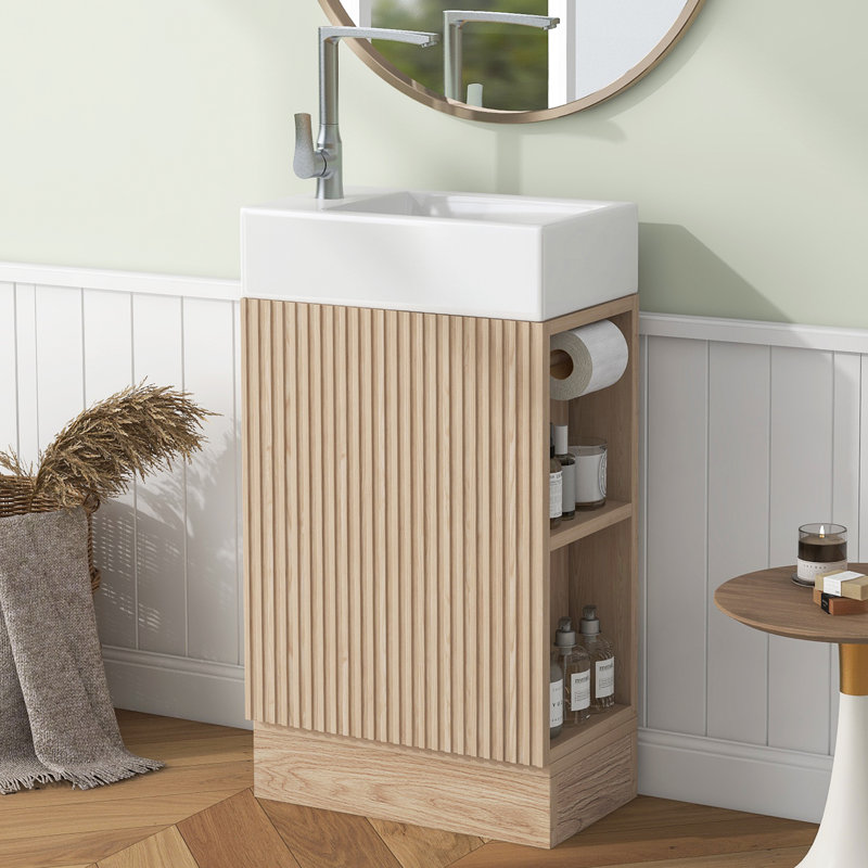 Meuble-lavabo simple en coton 18,6 po avec plateau en céramique, Brun