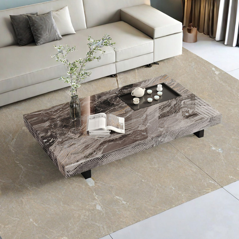 Table basse rectangulaire en marbre flottant, H 11,8 po x L 51,2 po x l 27,6 po, Marbre brun
