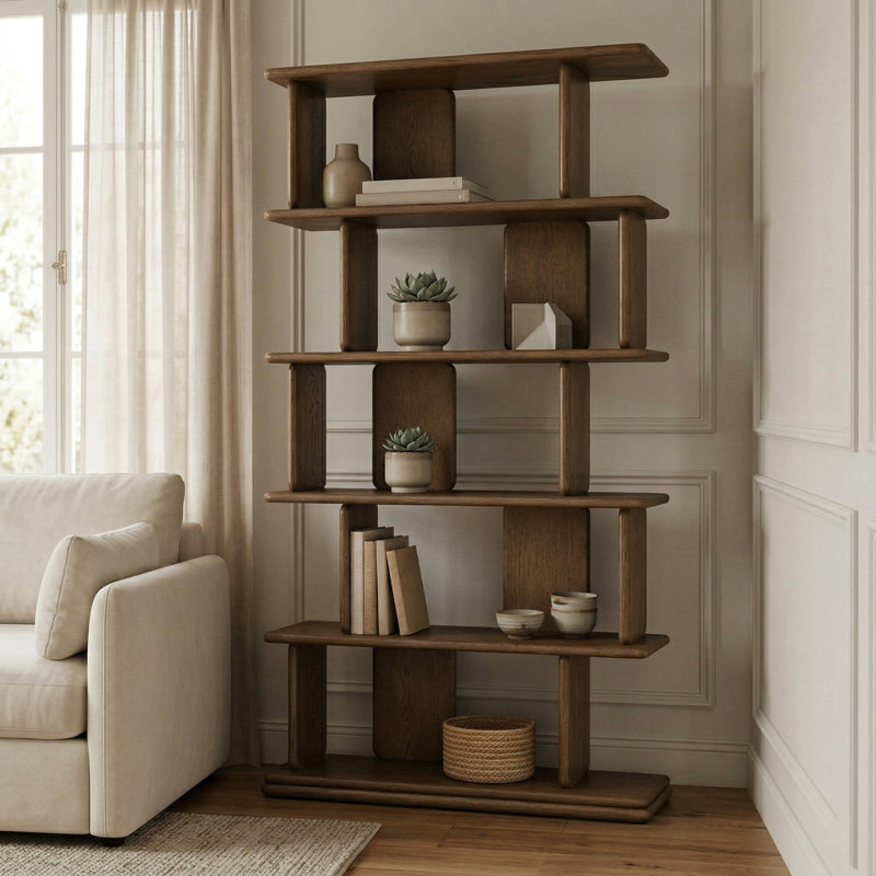 Bibliothèque Nexa en bois massif brun et placage de chêne, Brun