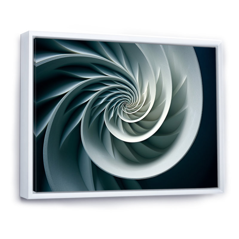Turquoise coquille spirale de poisson sur toile, H 34 po x l 44 po x P 1,5 po, Cadre flottant blanc