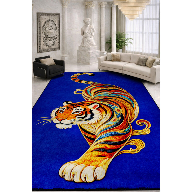 Tapis tissé à imprimé tigre bleu marine Mosso, 3 pi 3 po x 4 pi 11 po