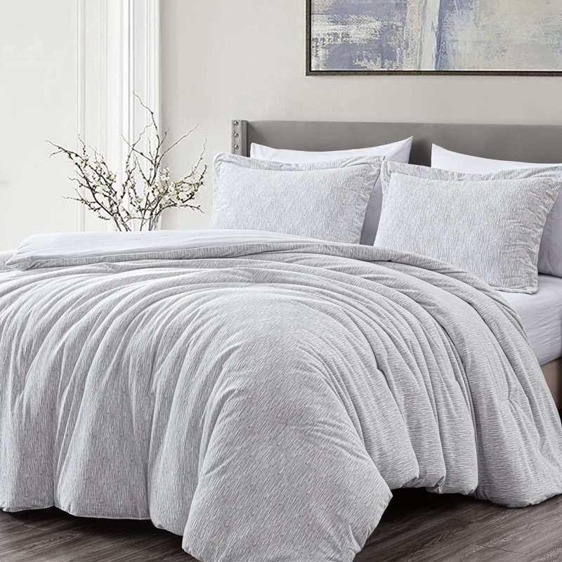 Soft Plush Jacquard Velvet Comforter Set, King Comforter + 2 King Shams, Gray