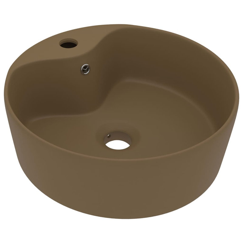Belfry Bathroom Mccree 360mm L x 360mm W Ceramic Circular Sink with Overflow, Cream