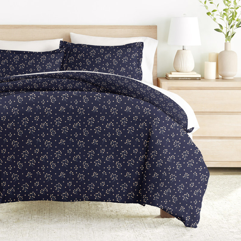 Duvet Cover Set Patterned Microfiber Ultra Soft Bedding in Midnight Blossoms, King Duvet Cover + 2 Standard Shams