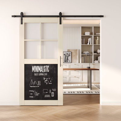 Homacer Tinsmith Grey 36in x 80in Half Lite Chalkboard Design Unassembled & Finished Barn Door with Hardware Kit, interior use only