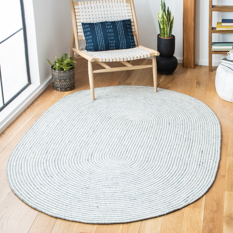Tapis gris / ivoire en laine / coton fait à la main Avangeline, Ovale 4 pi x 6 pi