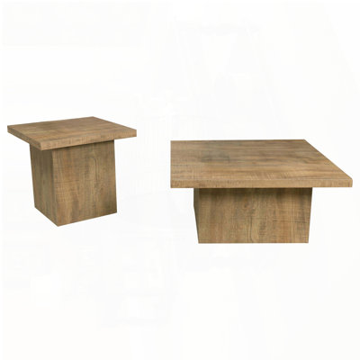 2-Piece Square Coffee Table Set with Mango Wood Finish