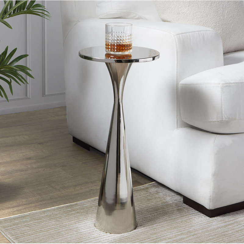 Raffaella 22" H x 9.5" W Round Metal Pedestal Side Table , Polished Nickel