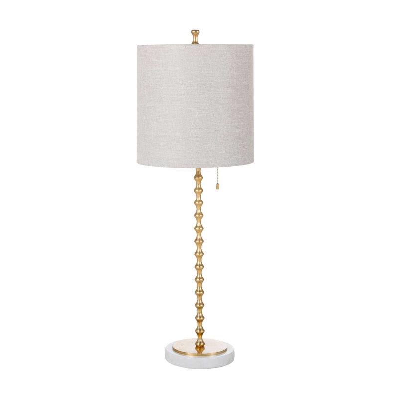 Gold Leaf and White Marble Table Lamp with Linen Shade