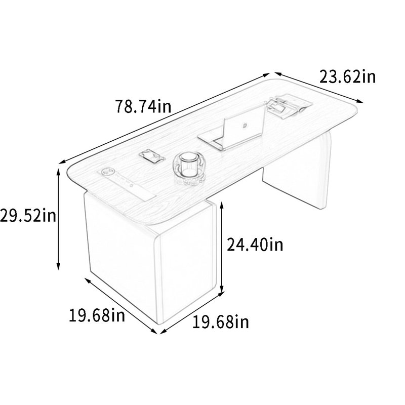 Bureau en bois massif avec prise intelligente cachée sans fil, H 29,52 po x l 78,74 po x P 23,62 po